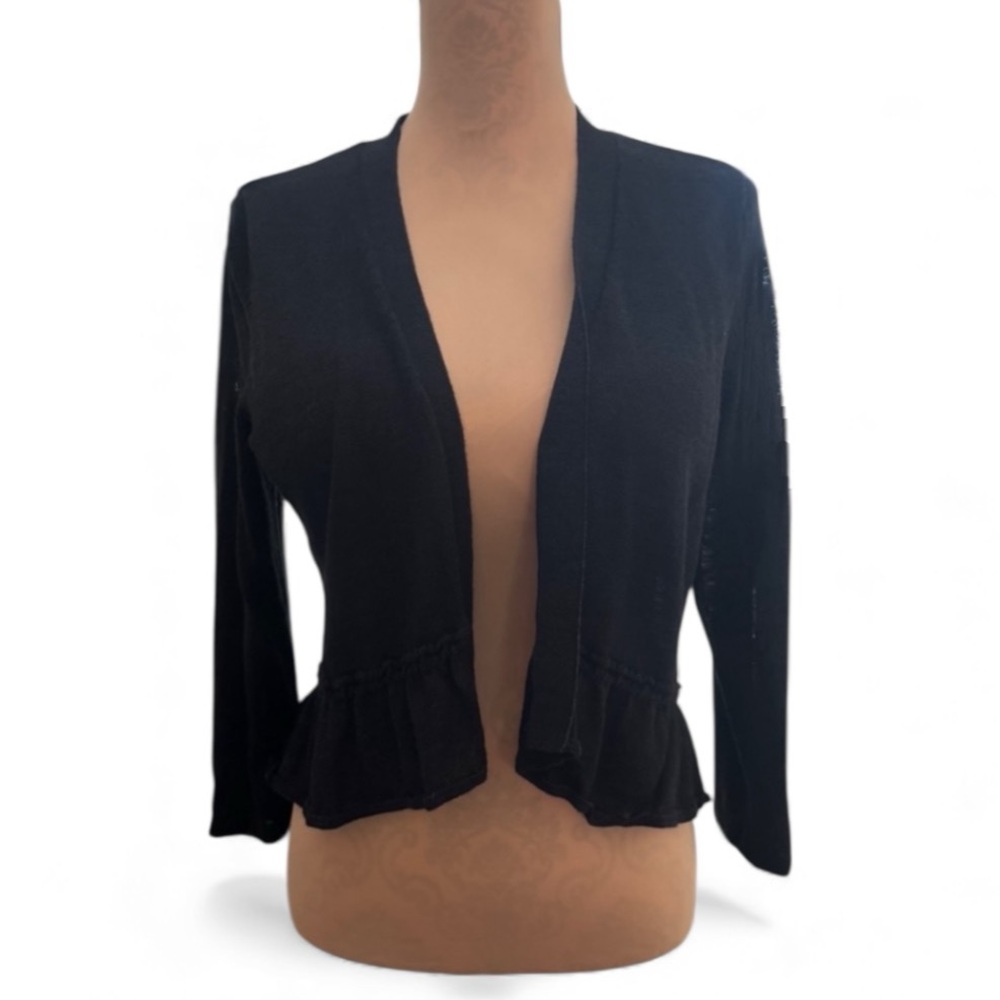 Charter Club 3/4 Sleeve Cropped Knit Cardigan Sweater with Ruffled Edge Hem Sz L